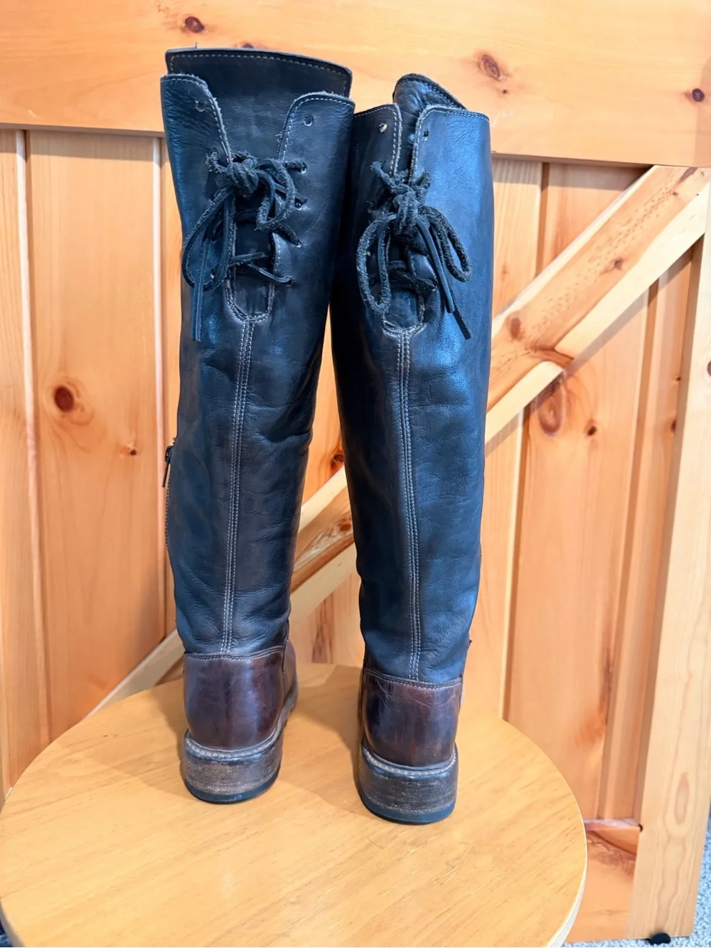 Bed Stu Two-Tone Tall Leather Riding Boots - Brown and Black
